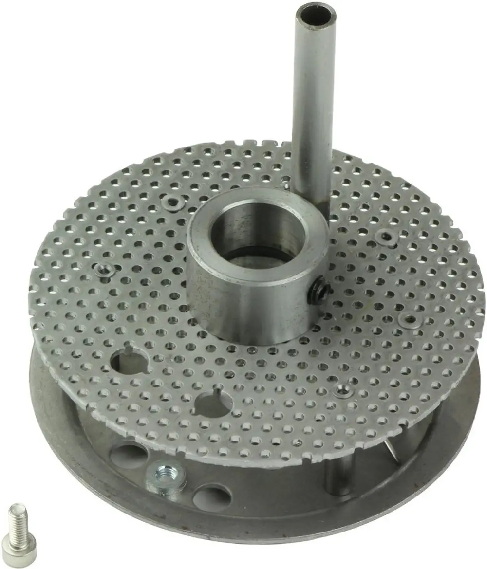 Bosch Mischsystem mit einer runden, perforierten Metallplatte, einem zentralen Zylinder und mehreren Öffnungen zur Befestigung und Verbindung im Inneren.